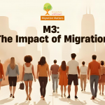 Impact of Migration - illustration of a diverse group of people walking with luggage